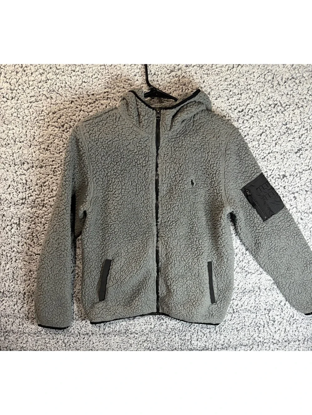 Polo Ralph Lauren Boys Sherpa Fleece Full Zip Hoodie Gray Size L 14-16